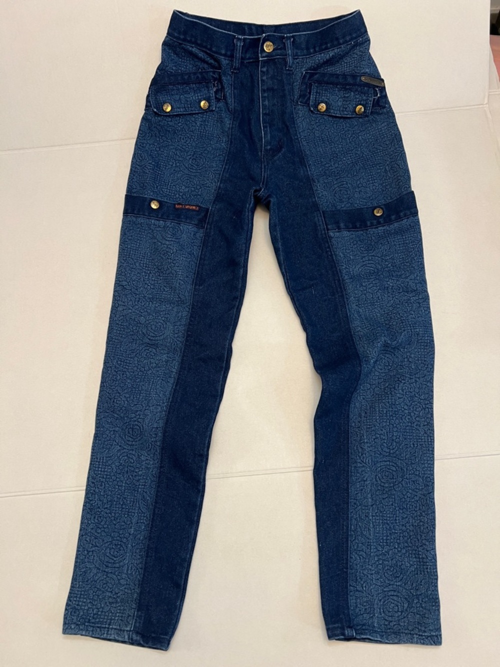 VINTAGE 80’s SAN LAURANCE CARGO FLORAL BLUE STRAIGHT LEG JEANS SIZE 27